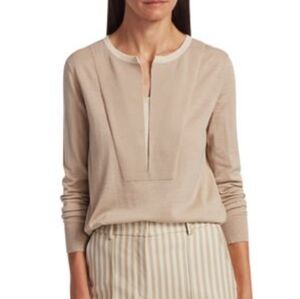 Akris Punto Trompe L'oeil Wool Knit Sweater in Desert Sand